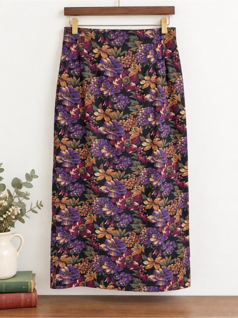 Vintage 90s Purple Burgundy Floral Butter Soft Column Skirt Petite L